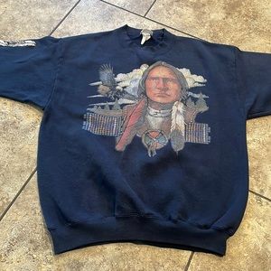 Vintage native American graphic blue sweatshirt made in the USA medium